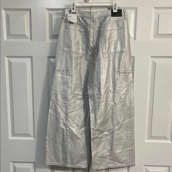 DKNY Metallic Silver Wide-Leg Trousers - Picture 2 of 8